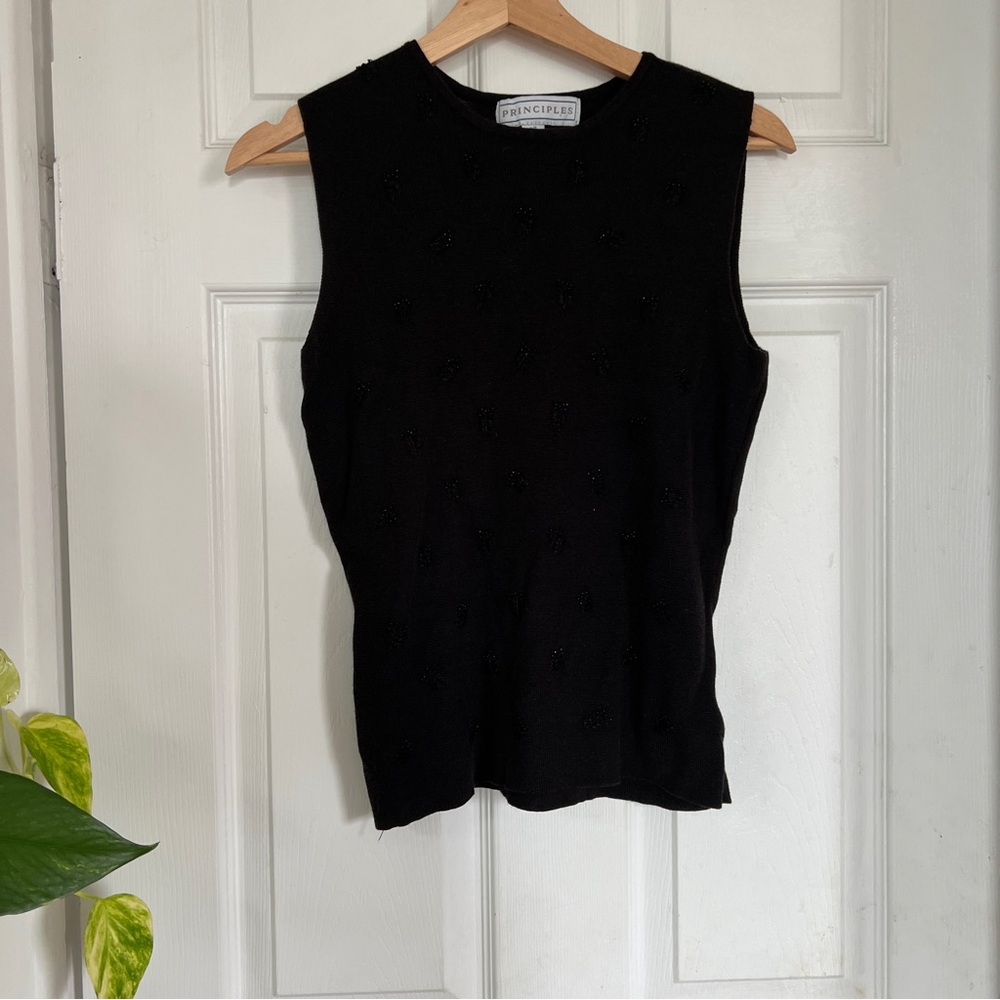 Vintage black knit tank top with beaded details